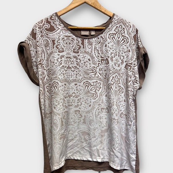 CHICOS Tone Washed Paisley Top Size 2 - Picture 3 of 9